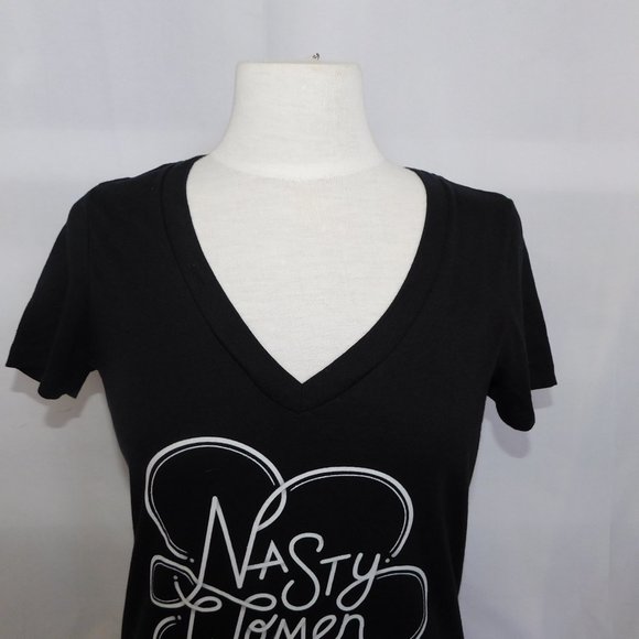 NASTY WOMEN UNITE Womens L Black Short sleeve V Neck T Shirt - Picture 3 of 8